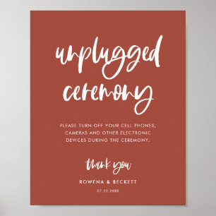 Modern elegant burnt brick Unplugged ceremony Poster