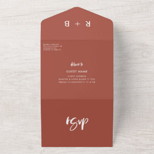 Modern elegant burnt brick wedding all in one invitation