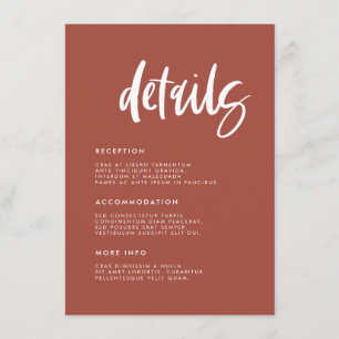 Modern elegant burnt brick wedding details enclosure card