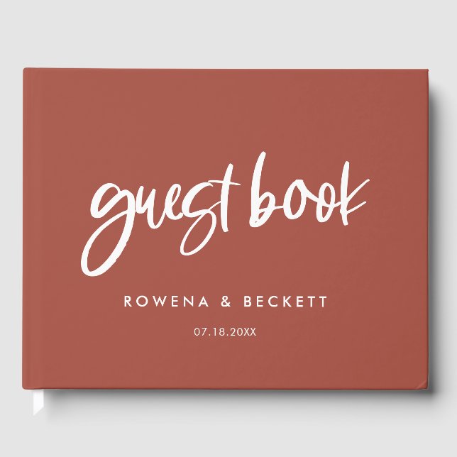 Modern elegant burnt brick wedding guest book (Front)