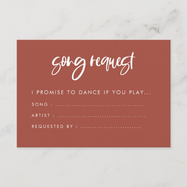 Modern elegant burnt brick wedding Song request Enclosure Card (Front)
