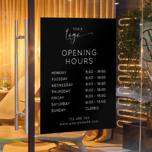 Modern Elegant Business Logo Black Opening Hours Window Cling