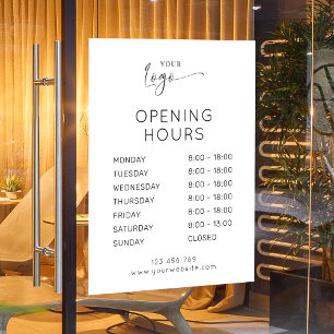 Modern Elegant Business Logo White Opening Hours Window Cling