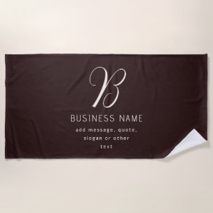 Modern Elegant Business Name Monogram Dark Brown Beach Towel