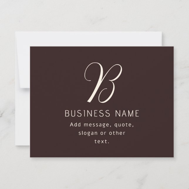 Modern Elegant Business Name Monogram | Dark Brown Card (Front)