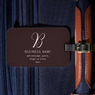 Modern Elegant Business Name Monogram Dark Brown Luggage Tag