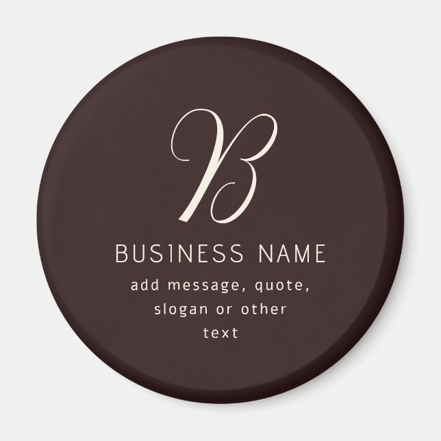 Modern Elegant Business Name Monogram | Dark Brown Magnet (Front)