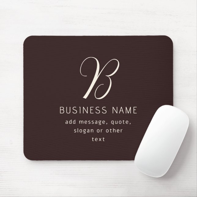 Modern Elegant Business Name Monogram | Dark Brown Mouse Mat (With Mouse)