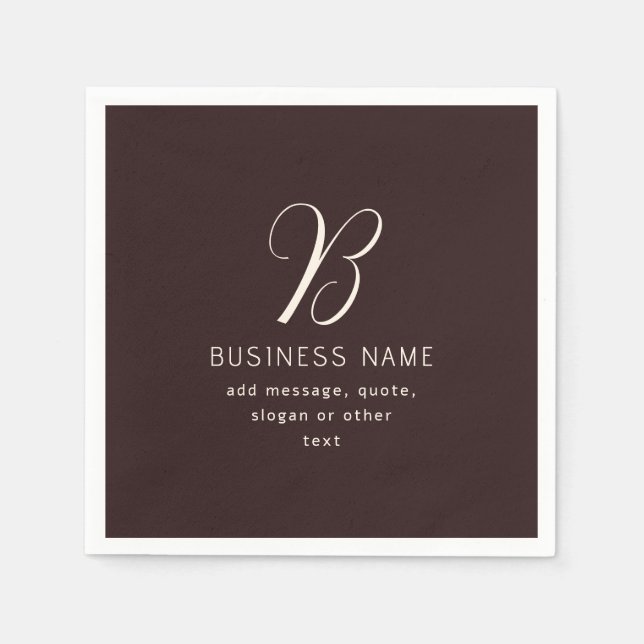 Modern Elegant Business Name Monogram | Dark Brown Napkin (Front)