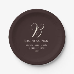 Modern Elegant Business Name Monogram Dark Brown Paper Plate