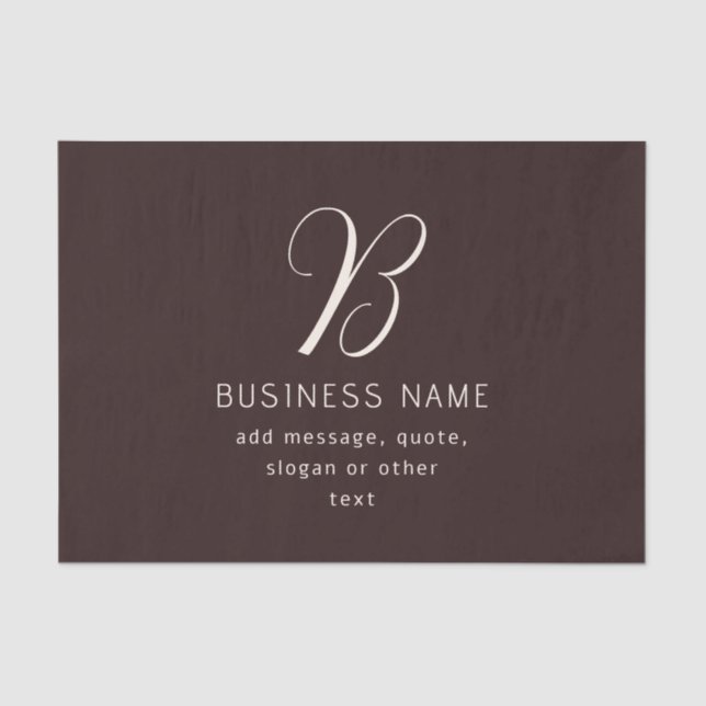 Modern Elegant Business Name Monogram | Dark Brown Tissue Paper (Front)