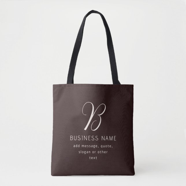 Modern Elegant Business Name Monogram | Dark Brown Tote Bag (Front)