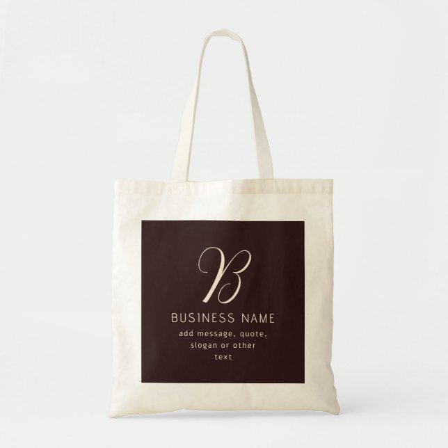 Modern Elegant Business Name Monogram | Dark Brown Tote Bag (Front)