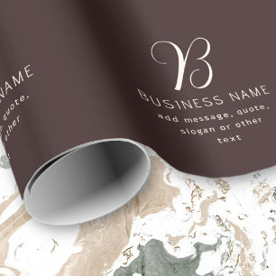 Modern Elegant Business Name Monogram Dark Brown Wrapping Paper