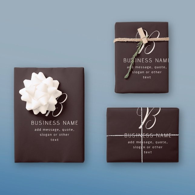 Modern Elegant Business Name Monogram | Dark Brown Wrapping Paper Sheet (Creator Uploaded)