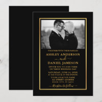Modern Elegant BW Photo Gold Wedding