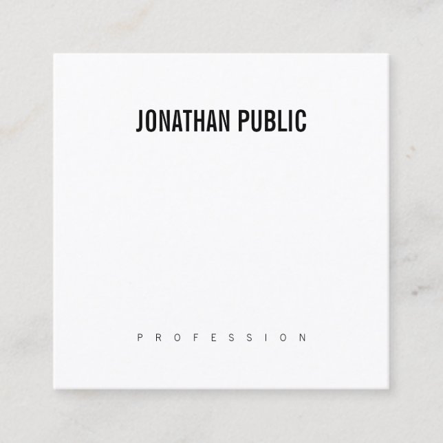 Modern Elegant BW Plain Minimalistic Design Chic Square Business Card (Front)