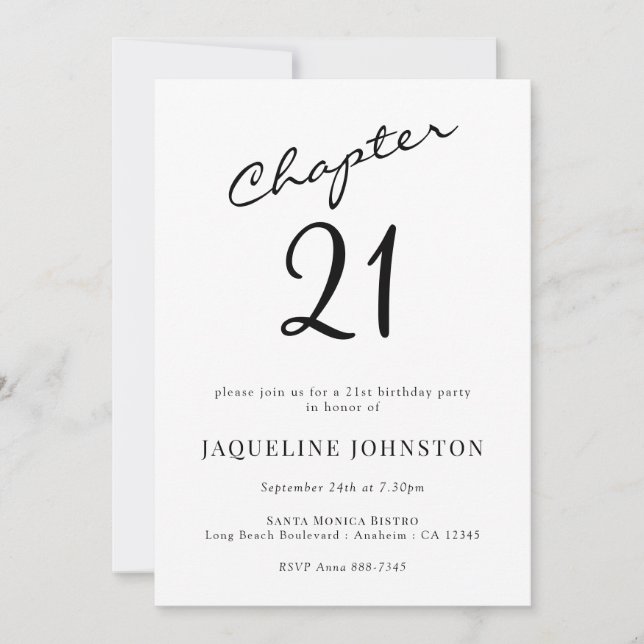 Modern Elegant Calligraphy 21st Birthday Invitation (Front)