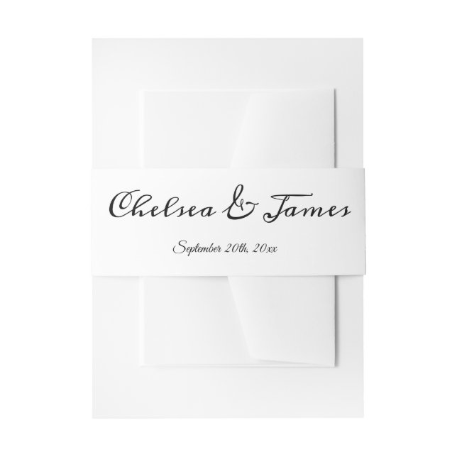 Modern Elegant Calligraphy Black & White Wedding  Invitation Belly Band (Front Example)