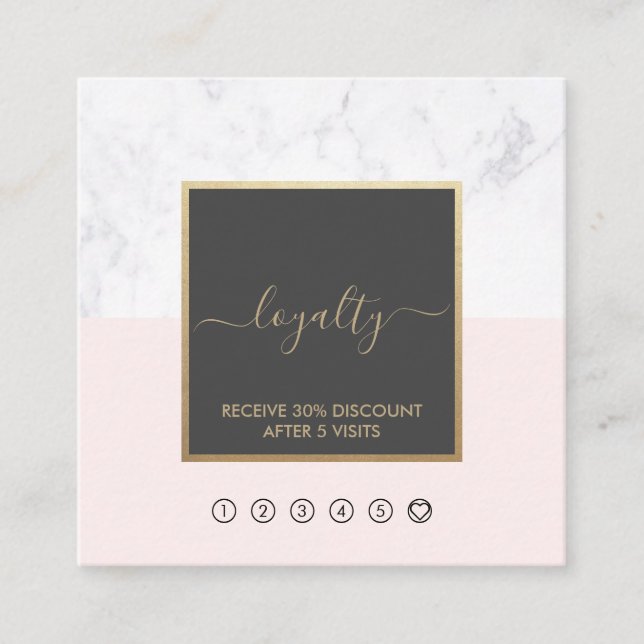 Modern Elegant Calligraphy Blush & Grey Loyalty Square Business Card (Front)