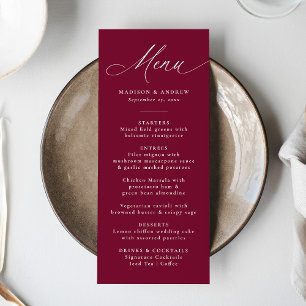 Modern Elegant Calligraphy Burgundy Wedding Menu