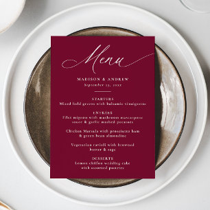 Modern Elegant Calligraphy Burgundy Wedding Menu