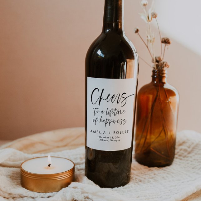 Modern Elegant Calligraphy Cheers Wine Label (Creator Uploaded)
