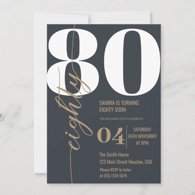 Modern Elegant Calligraphy EIGHTY 80th Birthday  I Invitation (Front)