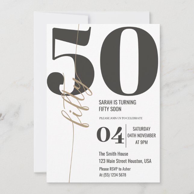 Modern Elegant Calligraphy FIFTY 50th Birthday  Invitation (Front)