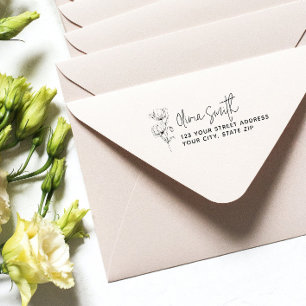 Modern Elegant Calligraphy Flower Return Address Rubber Stamp