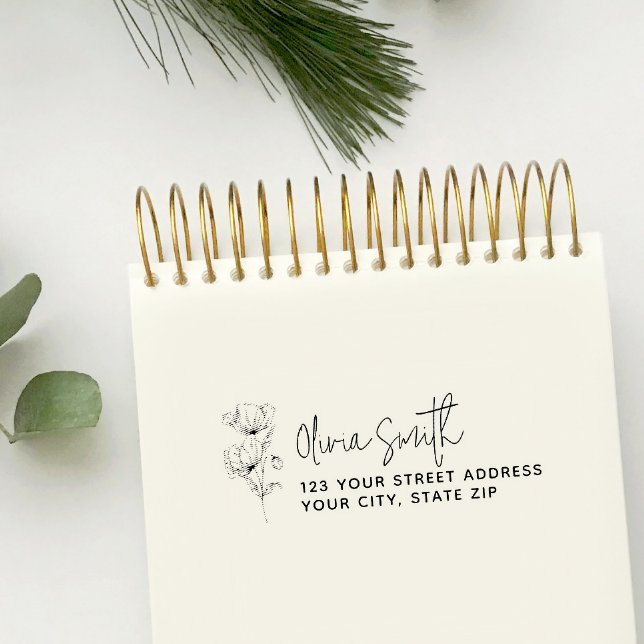 Modern Elegant Calligraphy Flower Return Address Self-inking Stamp (Creator Uploaded)