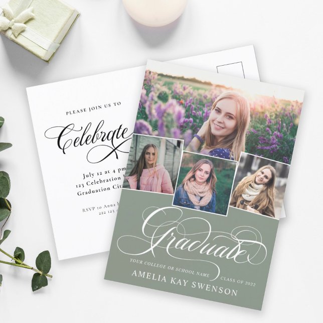 Modern Elegant Calligraphy Graduation Invitation Postcard (Creator Uploaded)