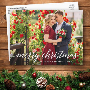 Modern Elegant Calligraphy Merry Christmas Couple Postcard