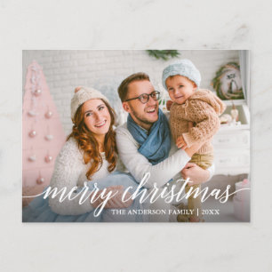 Modern Elegant Calligraphy Merry Christmas Family Postcard