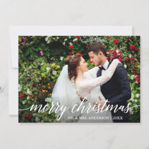 Modern Elegant Calligraphy Merry Christmas Wedding Holiday Card