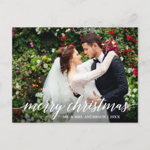 Modern Elegant Calligraphy Merry Christmas Wedding Postcard