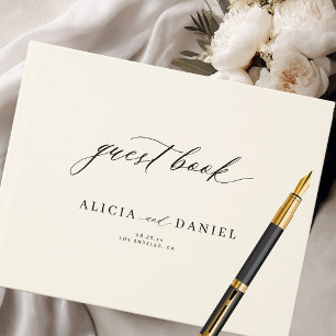 Modern elegant calligraphy minimal ivory wedding guest book