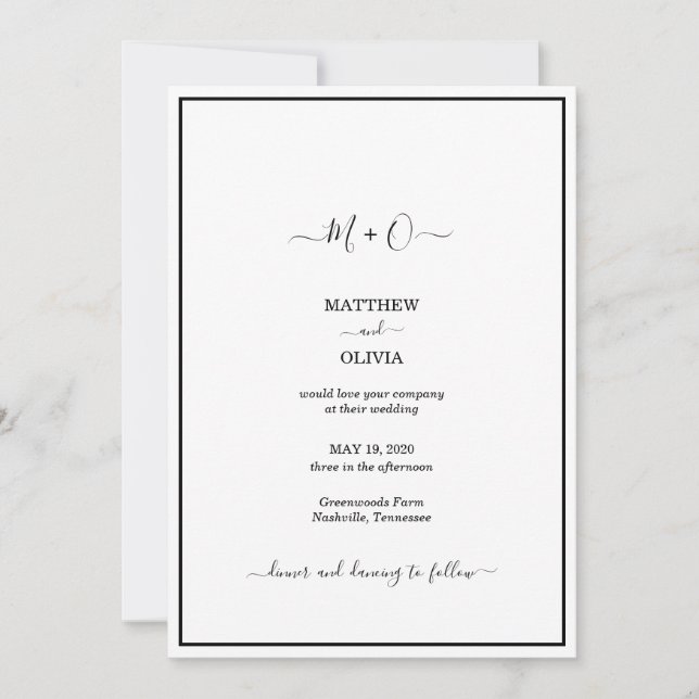 Modern Elegant Calligraphy Monogram Wedding Invitation (Front)