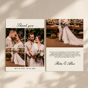 Modern Elegant Calligraphy Photo Collage Wedding Thank You Card