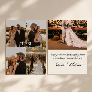 Modern Elegant Calligraphy Photo Collage Wedding Thank You Card
