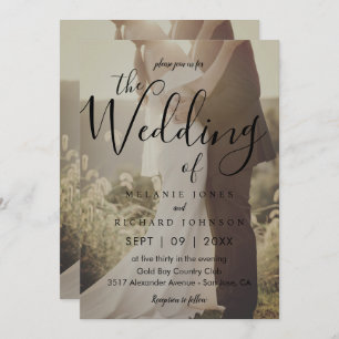 Modern Elegant Calligraphy Photo Overlay Wedding Invitation