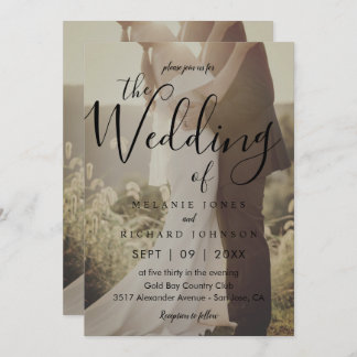 Modern Elegant Calligraphy Photo Overlay Wedding Invitation