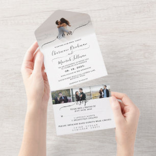 Modern Elegant Calligraphy Photo RSVP Wedding All In One Invitation