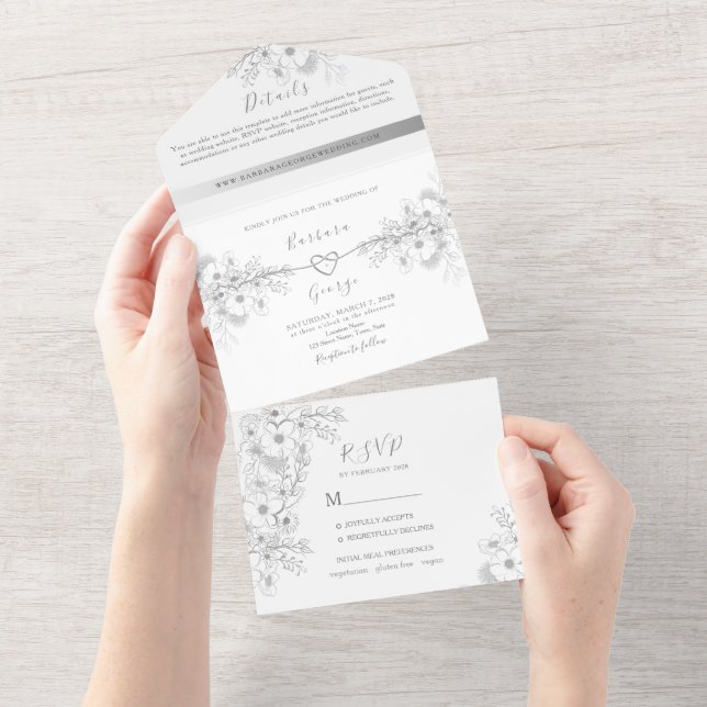 Modern Elegant Calligraphy Photo Wedding All In One Invitation (Tearaway)