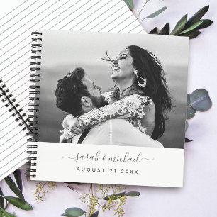 Modern Elegant Calligraphy Photo Wedding Guest Notebook