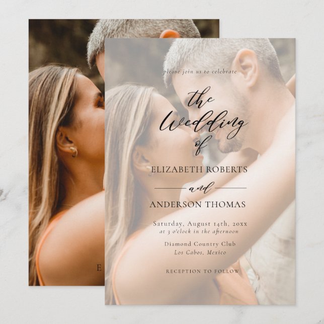 Modern Elegant Calligraphy Photo Wedding Invitation (Front/Back)