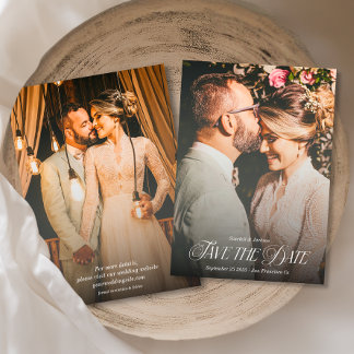 Modern Elegant Calligraphy Photo Wedding Portrait Save The Date