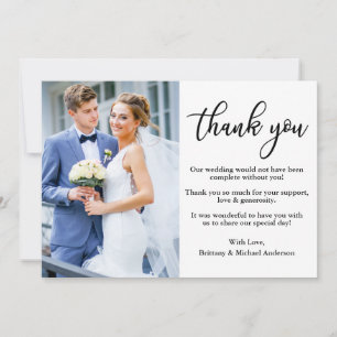 Modern Elegant Calligraphy Photo Wedding Thank You Card