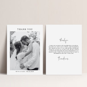 Modern Elegant Calligraphy Photo Wedding Thank You Card