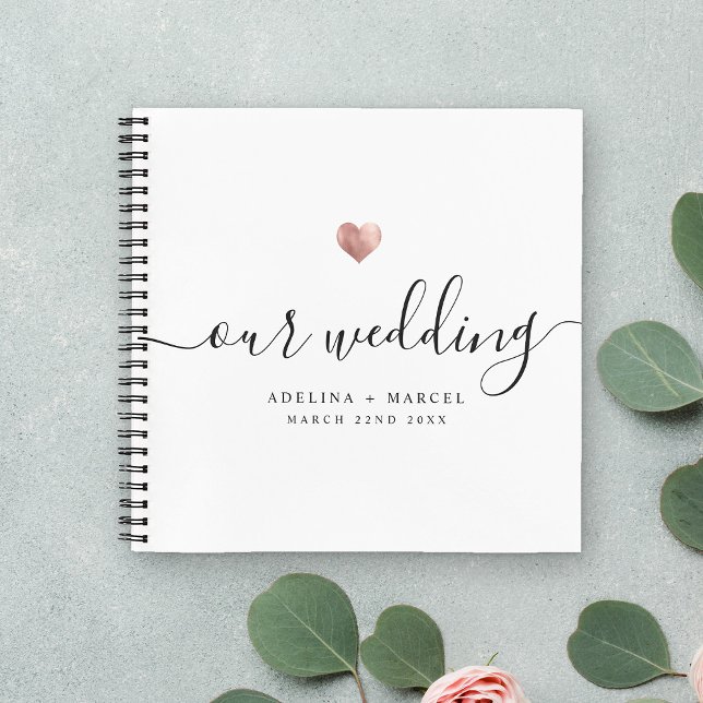 Modern Elegant Calligraphy Rose Gold Wedding Guest Notebook (Creator Uploaded)